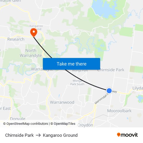 Chirnside Park to Kangaroo Ground map