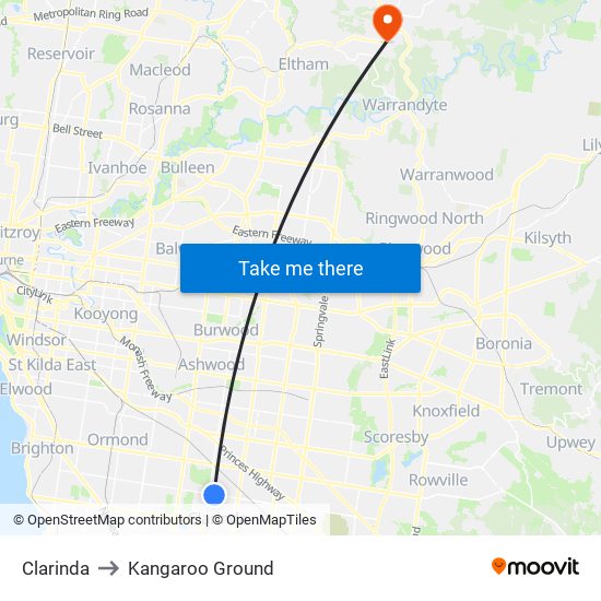 Clarinda to Kangaroo Ground map