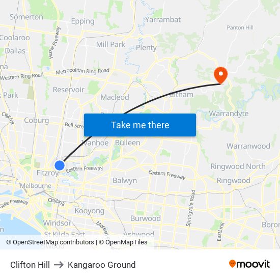 Clifton Hill to Kangaroo Ground map