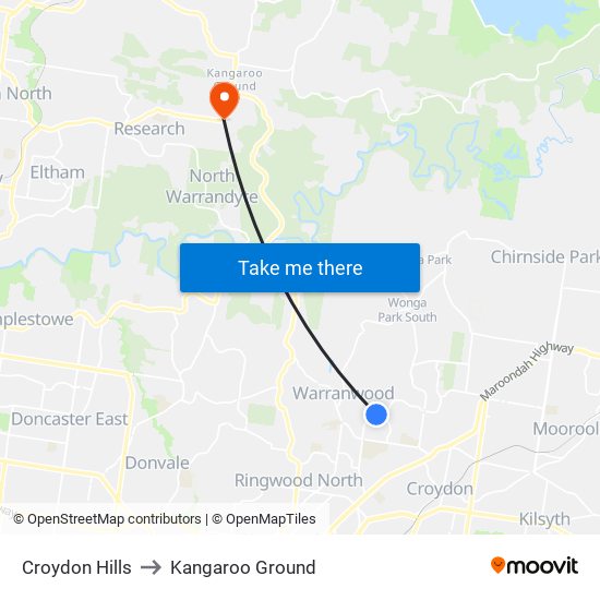 Croydon Hills to Kangaroo Ground map