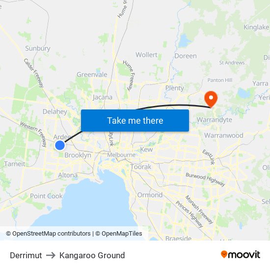 Derrimut to Kangaroo Ground map