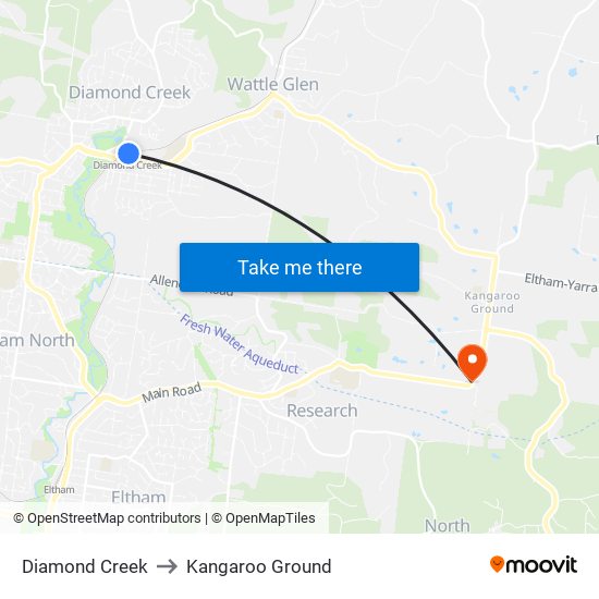 Diamond Creek to Kangaroo Ground map