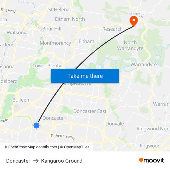 Doncaster to Kangaroo Ground map