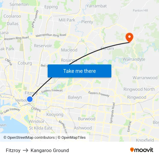 Fitzroy to Kangaroo Ground map