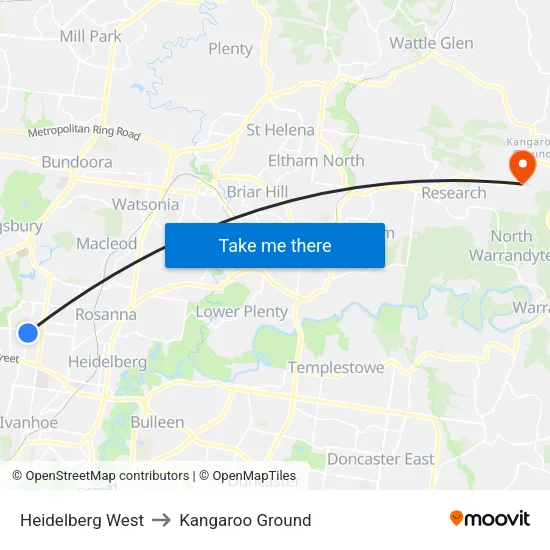 Heidelberg West to Kangaroo Ground map