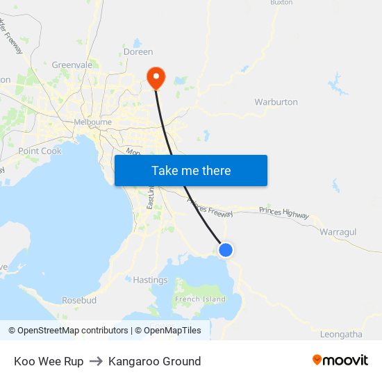 Koo Wee Rup to Kangaroo Ground map