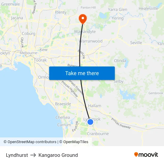 Lyndhurst to Kangaroo Ground map