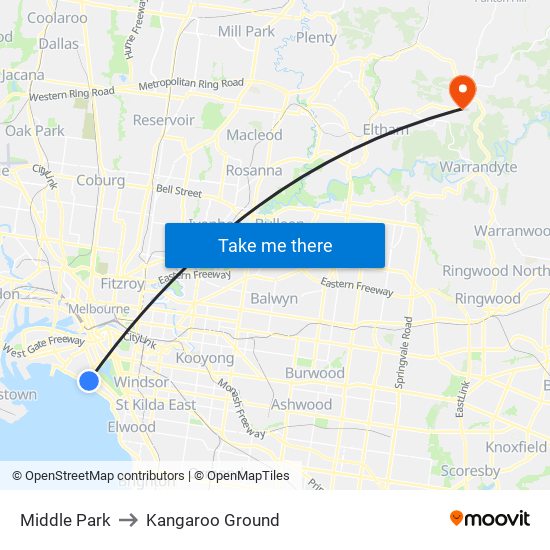 Middle Park to Kangaroo Ground map