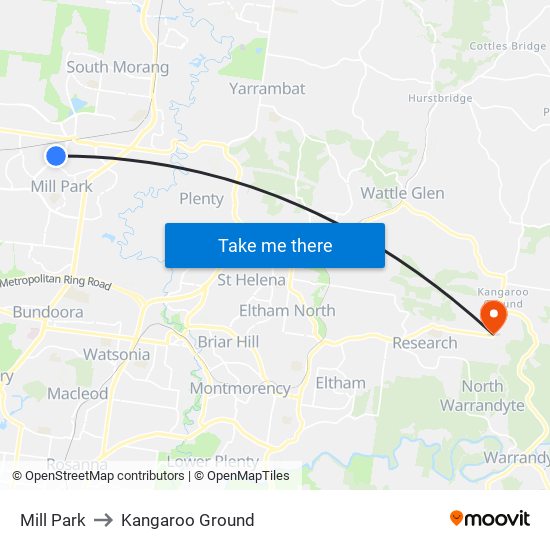 Mill Park to Kangaroo Ground map