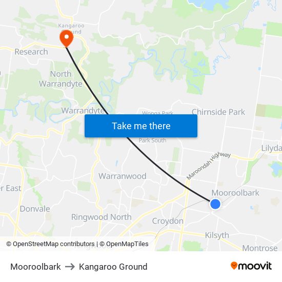 Mooroolbark to Kangaroo Ground map