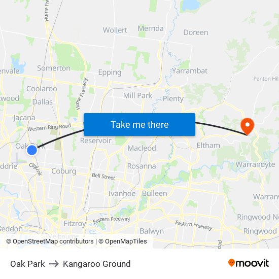 Oak Park to Kangaroo Ground map