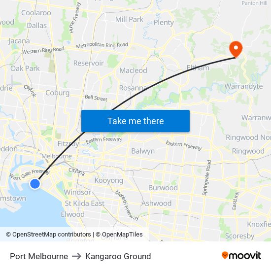 Port Melbourne to Kangaroo Ground map