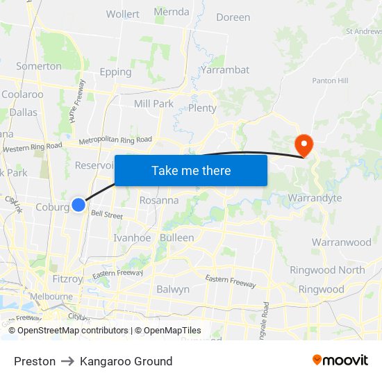 Preston to Kangaroo Ground map