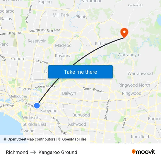 Richmond to Kangaroo Ground map