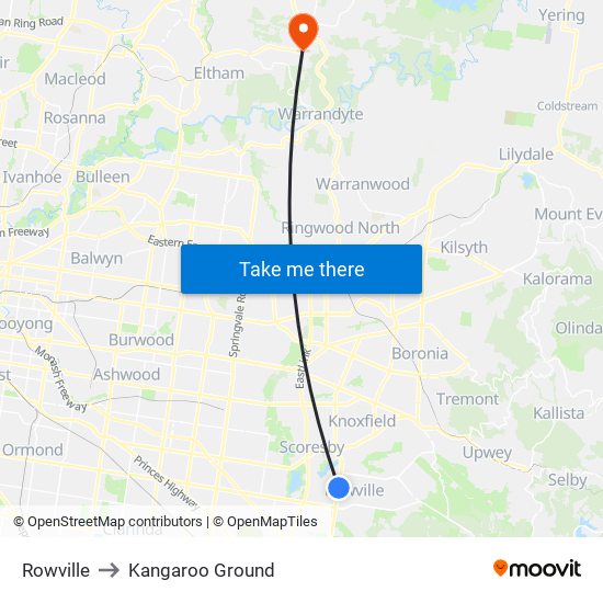 Rowville to Kangaroo Ground map