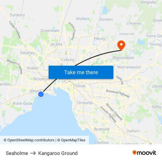 Seaholme to Kangaroo Ground map