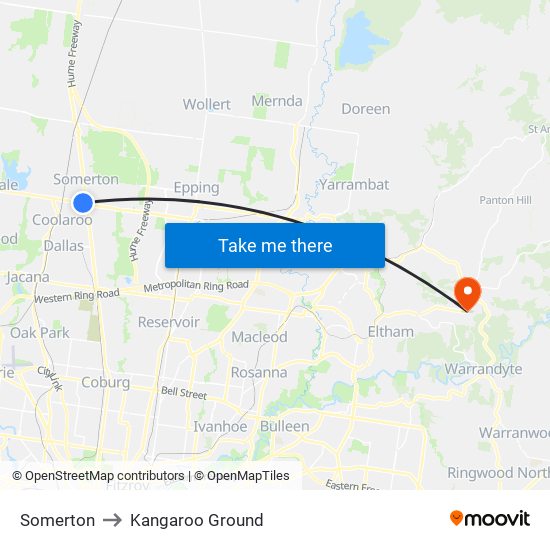 Somerton to Kangaroo Ground map