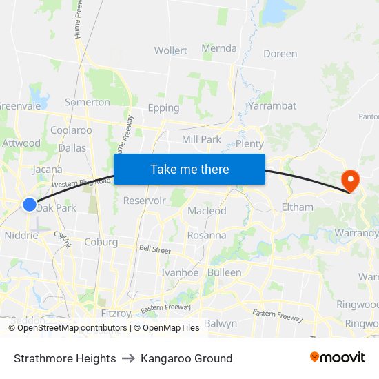 Strathmore Heights to Kangaroo Ground map