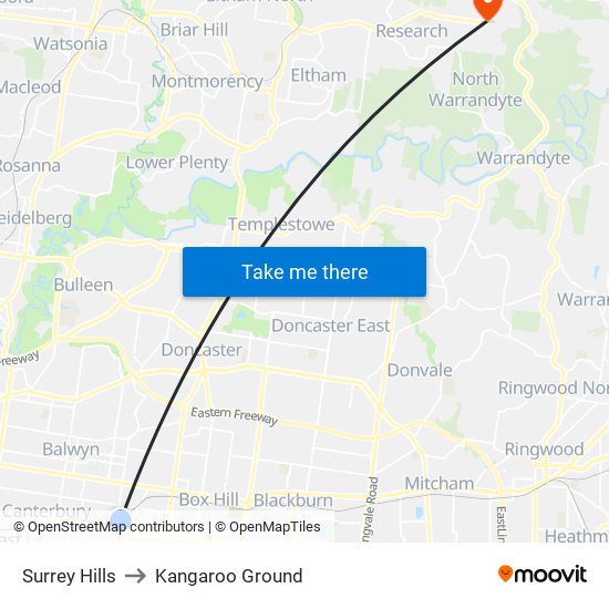 Surrey Hills to Kangaroo Ground map