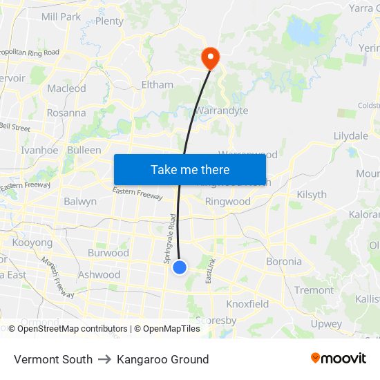 Vermont South to Kangaroo Ground map