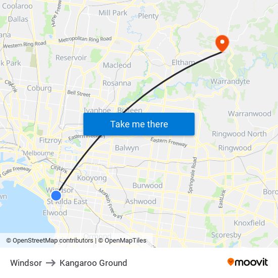 Windsor to Kangaroo Ground map