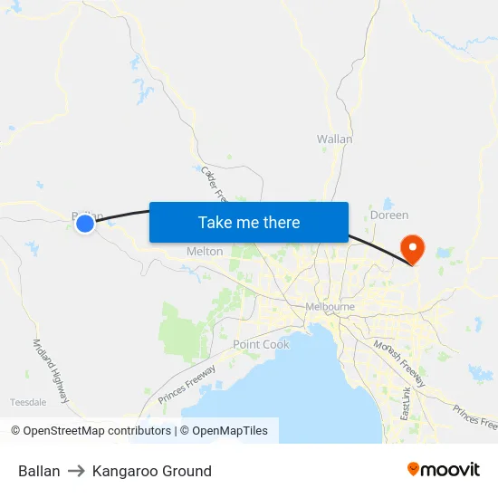 Ballan to Kangaroo Ground map