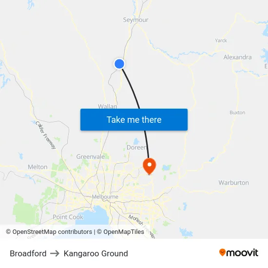 Broadford to Kangaroo Ground map