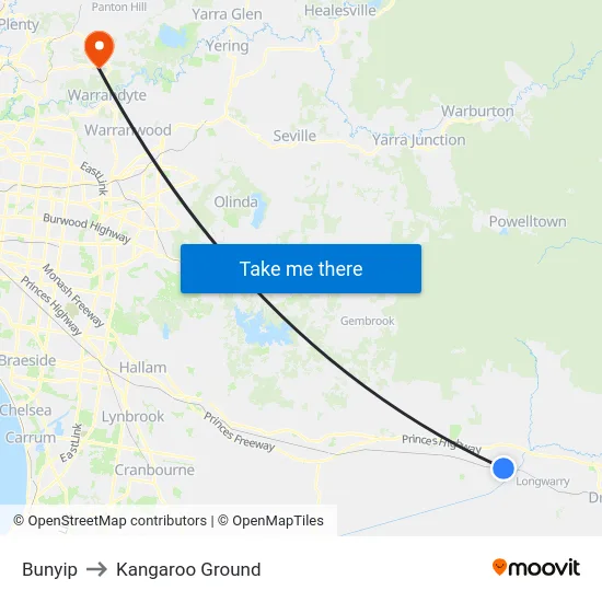 Bunyip to Kangaroo Ground map