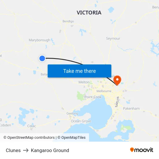 Clunes to Kangaroo Ground map
