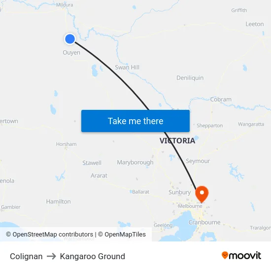 Colignan to Kangaroo Ground map