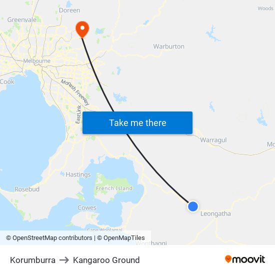 Korumburra to Kangaroo Ground map