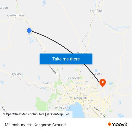 Malmsbury to Kangaroo Ground map