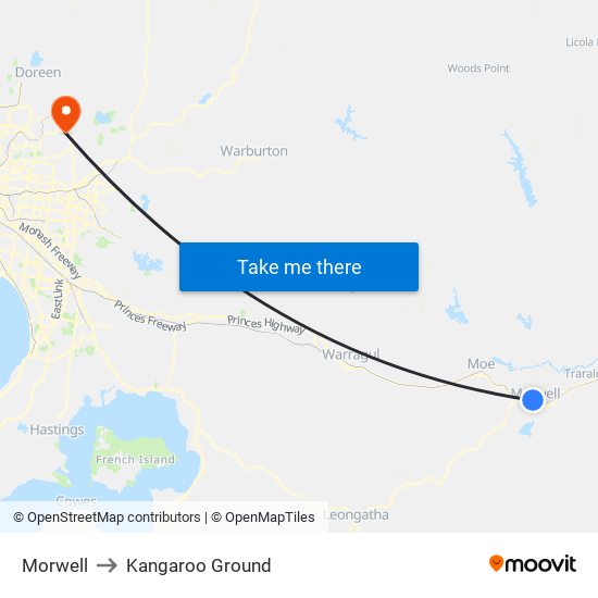 Morwell to Kangaroo Ground map