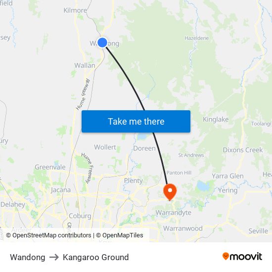 Wandong to Kangaroo Ground map