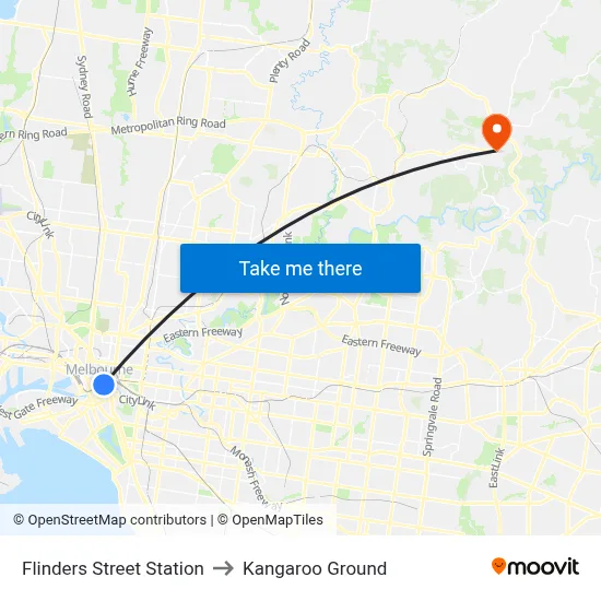 Flinders Street Station to Kangaroo Ground map