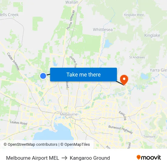 Melbourne Airport MEL to Kangaroo Ground map