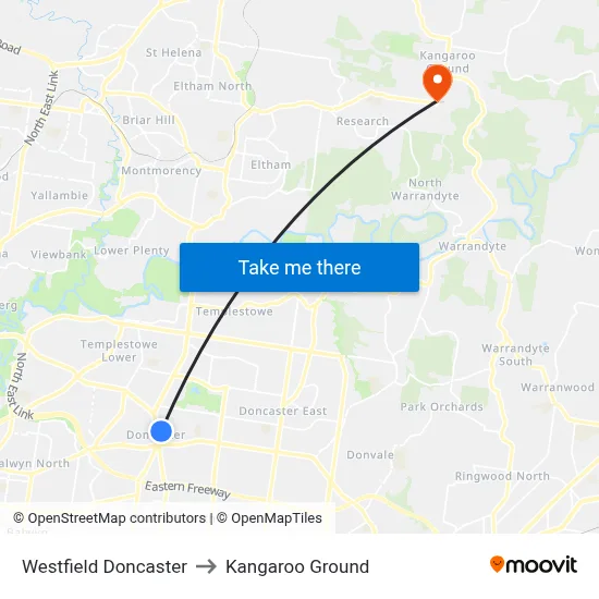 Westfield Doncaster to Kangaroo Ground map