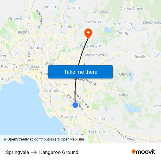 Springvale to Kangaroo Ground map