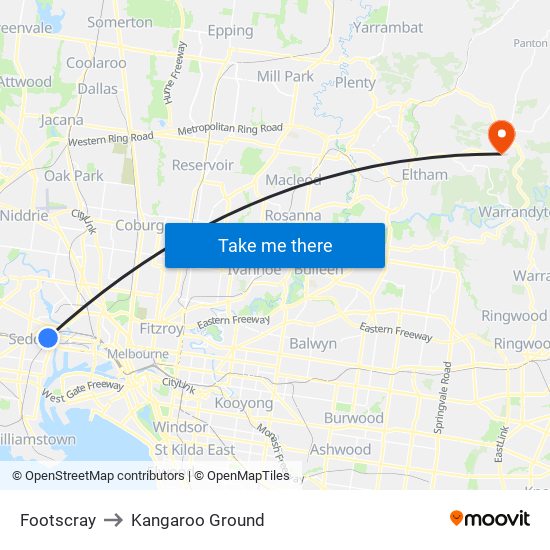 Footscray to Kangaroo Ground map