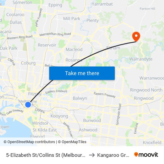 5-Elizabeth St/Collins St (Melbourne City) to Kangaroo Ground map