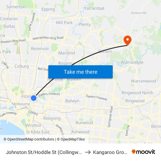 Johnston St/Hoddle St (Collingwood) to Kangaroo Ground map