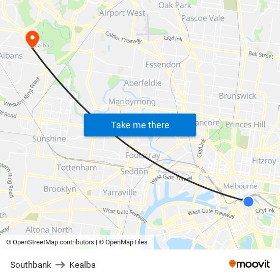 Southbank to Kealba map