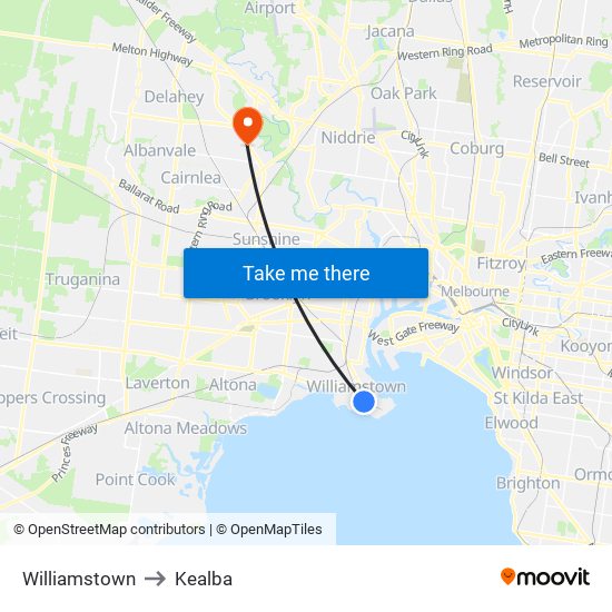 Williamstown to Kealba map