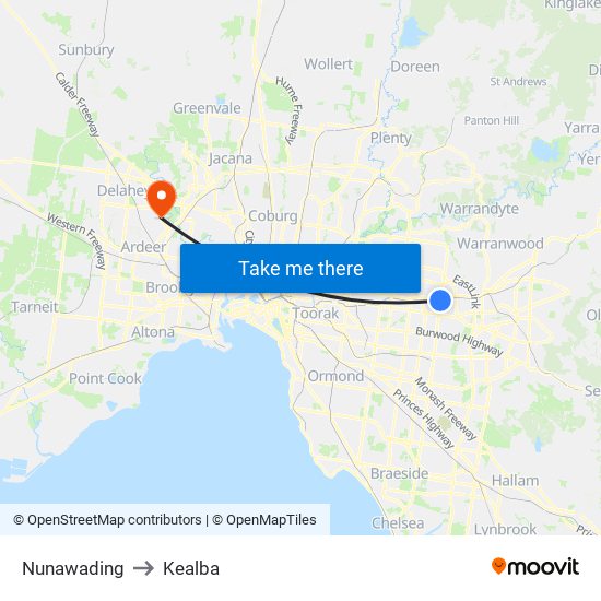 Nunawading to Kealba map