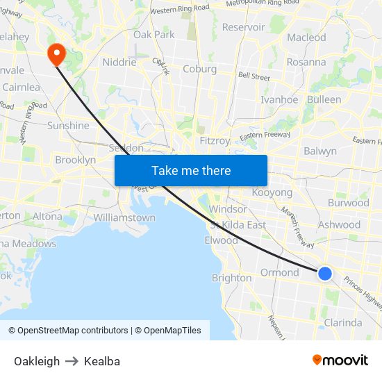 Oakleigh to Kealba map