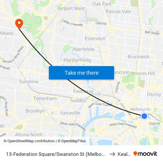 13-Federation Square/Swanston St (Melbourne City) to Kealba map