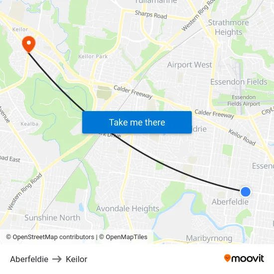 Aberfeldie to Keilor map