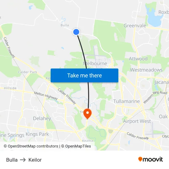 Bulla to Keilor map