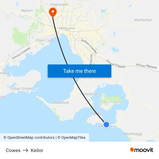 Cowes to Keilor map