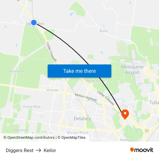 Diggers Rest to Keilor map